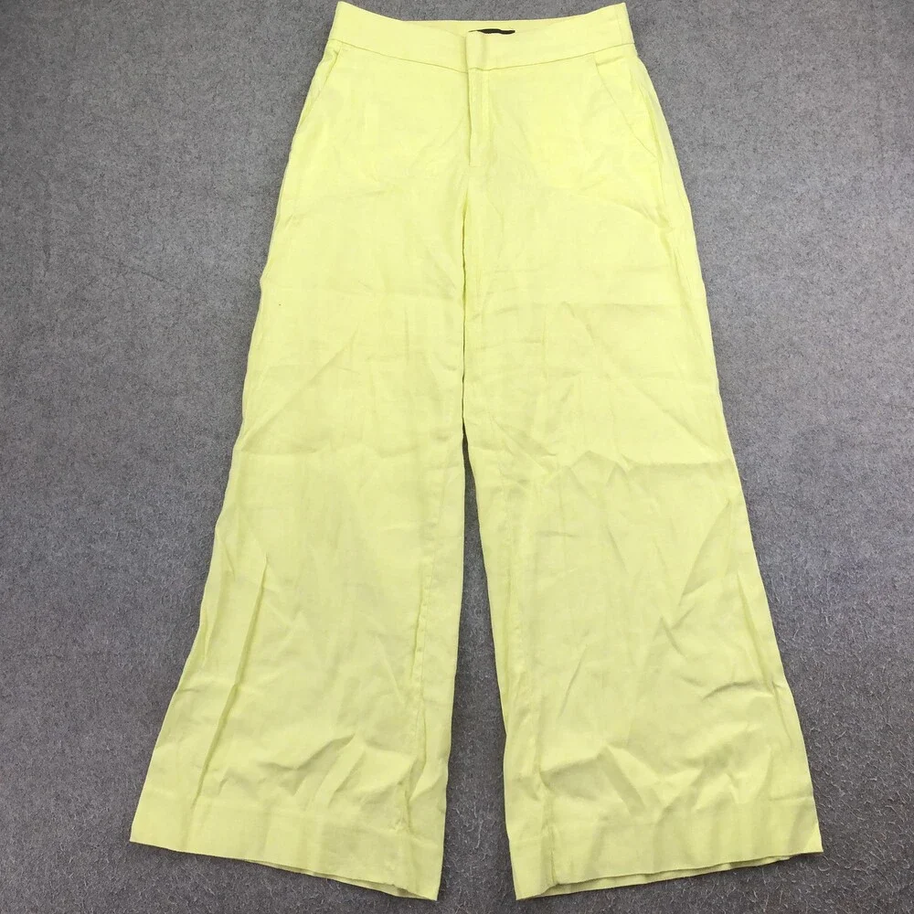 Banana Republic Pants Womens 4 Petite Yellow Linen Spandex Wide Leg Relaxed